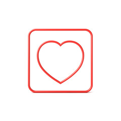 Blank 3d red heart wire line frame in rounded square frame border isolated on white background with shadow minimal simple creative idea concepts 3D rendering