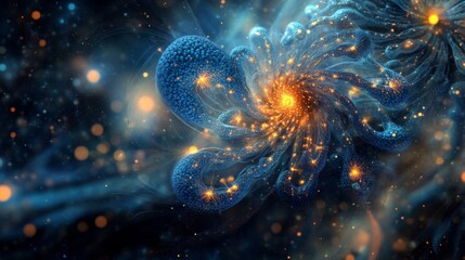 Cosmic Nebula Swirling Blue And Orange Hues