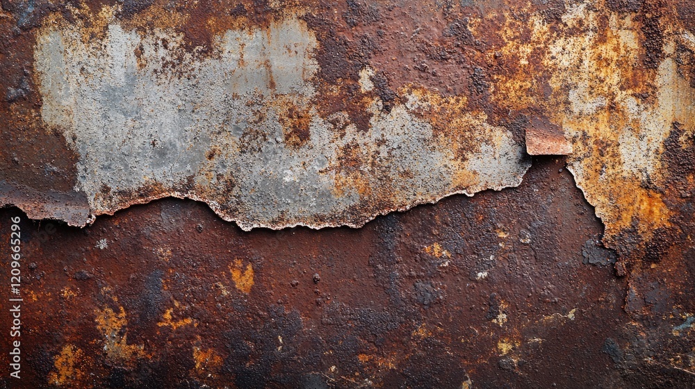 Poster rusty metal surface with peeling paint and a textured background showcasing various shades of rust a