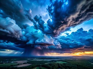 Naklejka premium Dramatic Dark Blue Stormy Sky, Aerial Drone View, Cloudy Background