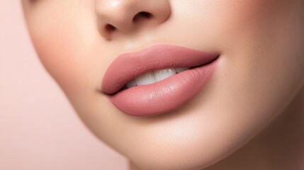 Fototapeta premium Matte Lip Color on Smooth Skin with Soft Blush Gradient for Beauty and Fashion Concepts