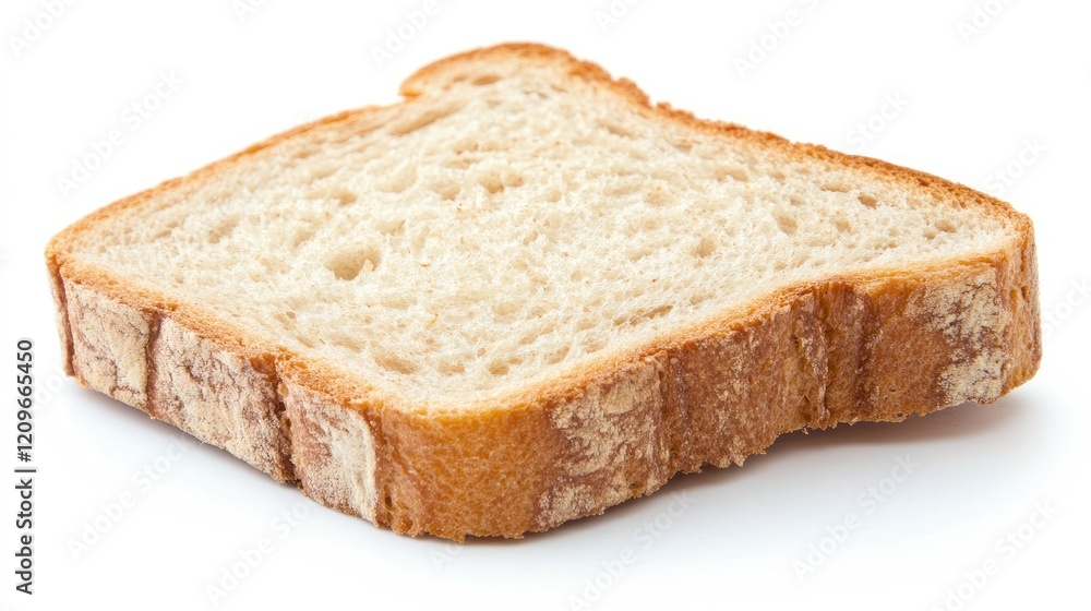 Aufkleber Single slice of toasted bread on a white background showcasing texture and color for culinary or food-related projects.