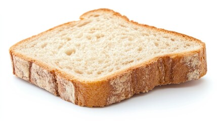 Single slice of toasted bread on a white background showcasing texture and color for culinary or food-related projects.