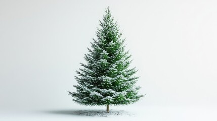 Fototapeta premium Snow-Covered Green Christmas Tree Isolated on Bright White Background for Festive Seasonal Decor and Holiday Celebrations