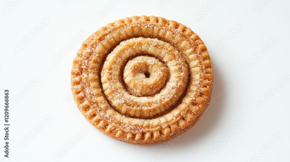 Poster spiral shaped cookie on bright background with sugary glaze and detailed texture