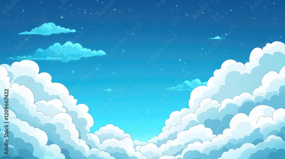 Aufkleber vast blue sky background with fluffy white clouds softly glowing against a tranquil atmosphere, crea