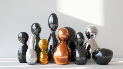 Glossy metallic sculptures representing unity and collaboration in finance showcasing a modern artistic collection for sophisticated decor