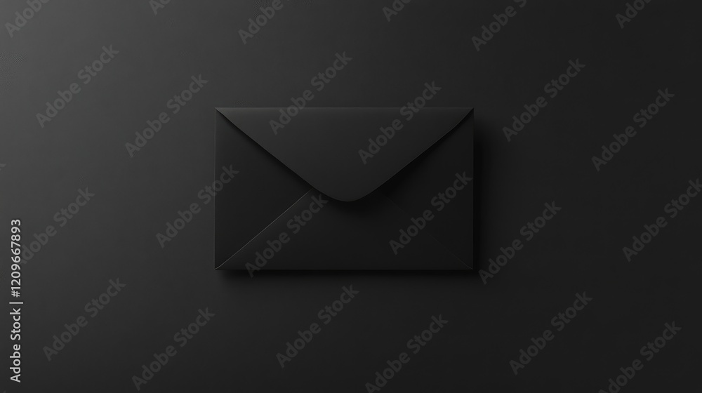 Poster sleek black envelope positioned at an angle against a dark gray background, highlighting texture and