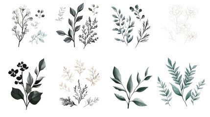 Playful and romantic wedding couple illustrations concept and wedding accessories in hand-drawn.