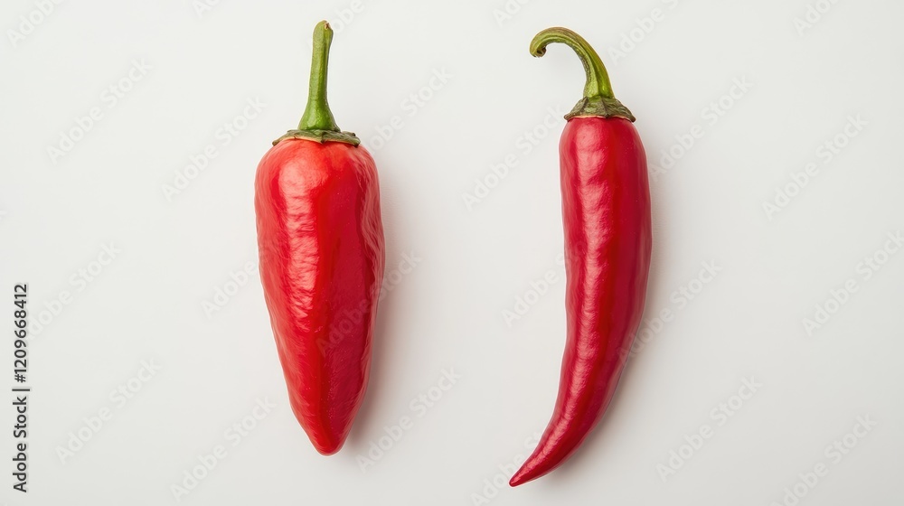 Poster Size Comparison of Various Red Chili Peppers Highlighting Differences in Shape and Size on a Clean White Background
