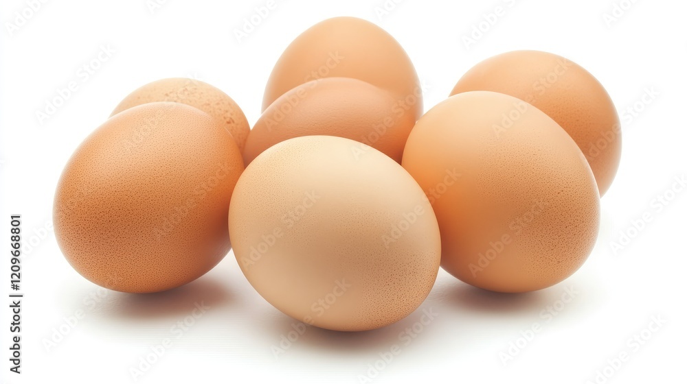 Poster fresh farm eggs arranged on a white background showcasing natural colors and textures ideal for culi