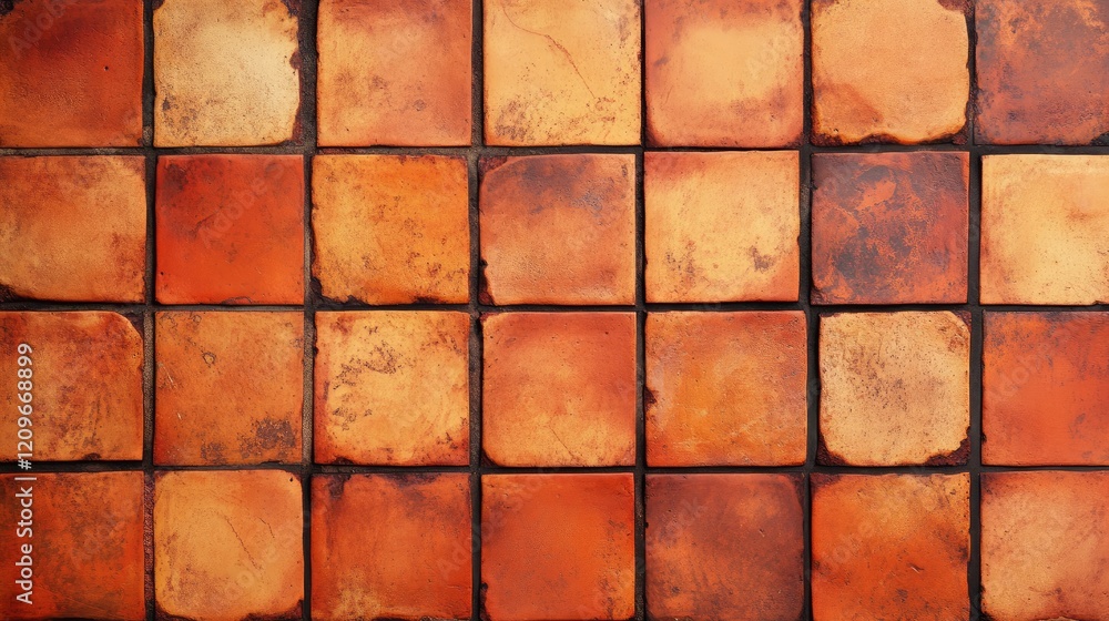 Poster vintage orange tile pattern with textured surfaces ideal for backgrounds and design elements in vari