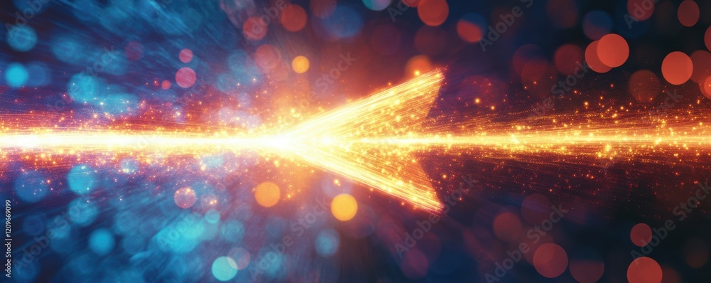 Poster abstract intertwined rays of light merging together in arrow shape giving direction and sense