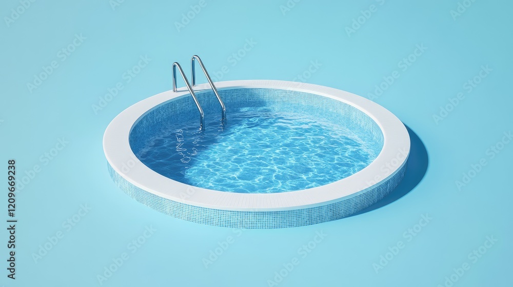 Poster circular swimming pool mockup on a vibrant blue background showcasing inviting clear water and sleek
