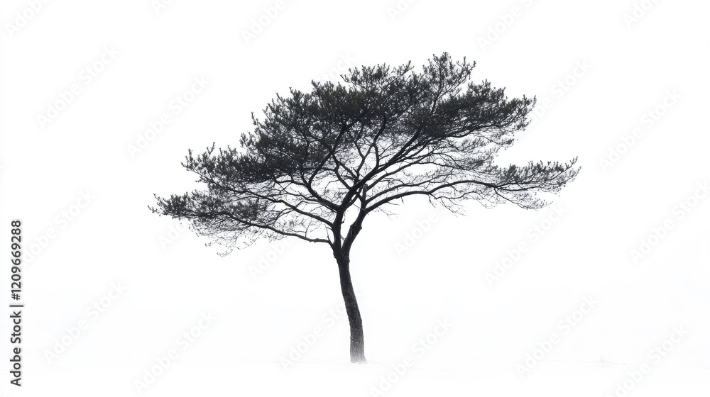 Poster lonely tree silhouette against a white background representing isolation and minimalism in nature ph