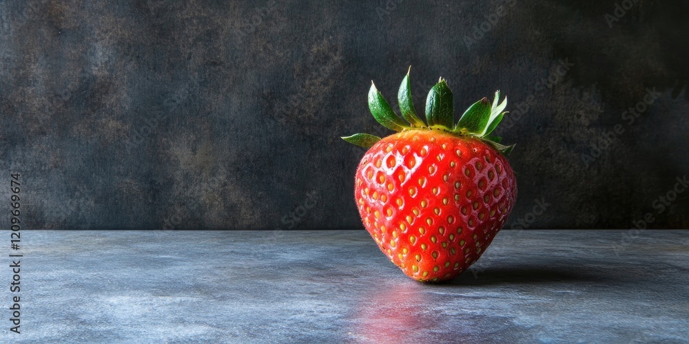 Aufkleber fresh ripe strawberry with bright red color positioned left on textured dark grey background creatin