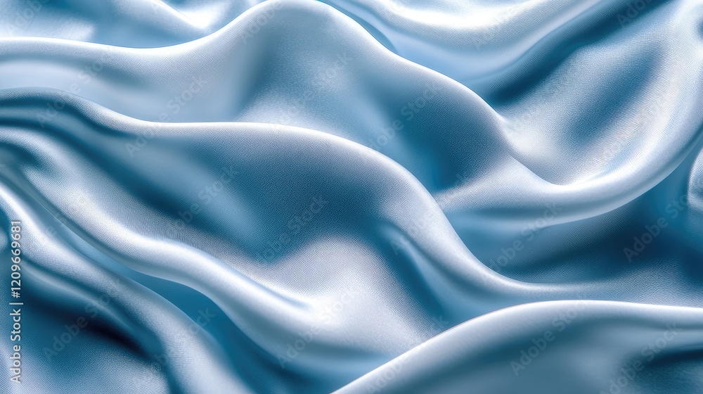 Aufkleber Smooth wavy satin fabric in soft blue tones creating an elegant and serene background for design and presentation purposes