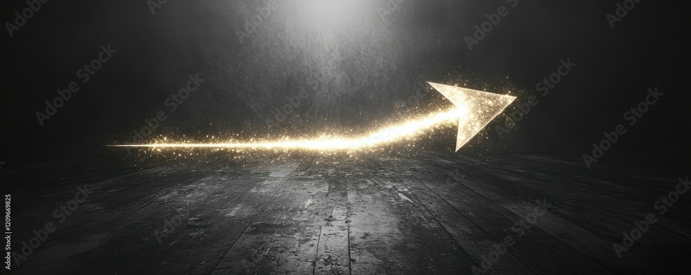 Poster abstract intertwined rays of light merging together in arrow shape giving direction and sense