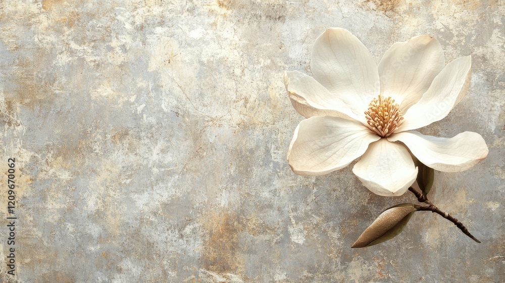 Poster magnolia blossom elegantly displayed against a textured soft background creating a serene floral aes