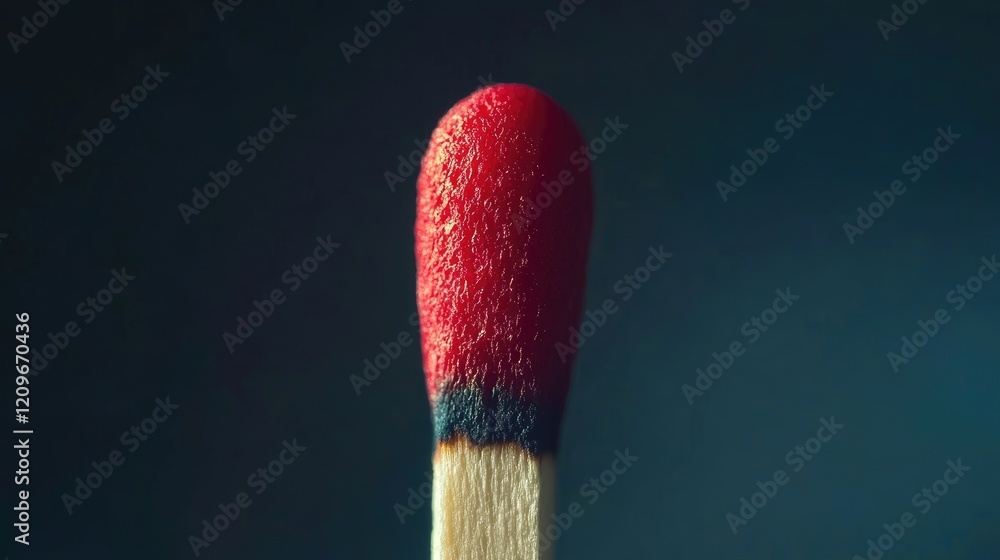 Poster Single Matchstick Igniting with Vibrant Flame in a Dark Background Capturing the Moment of Transformation and Light in Darkness