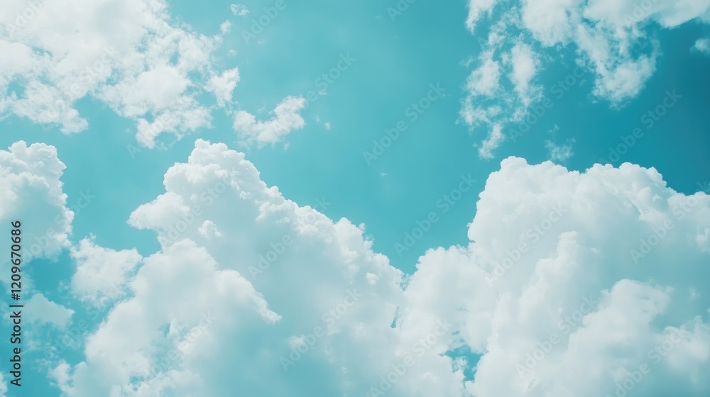 Poster white fluffy cloud against a bright blue sky creating a serene atmosphere representing freedom and t
