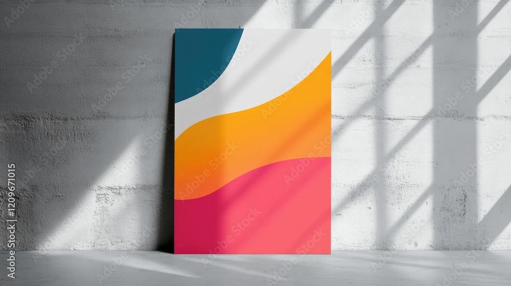 Poster modern A3 poster mockup on textured background with light and shadow effects showcasing vibrant abstract design