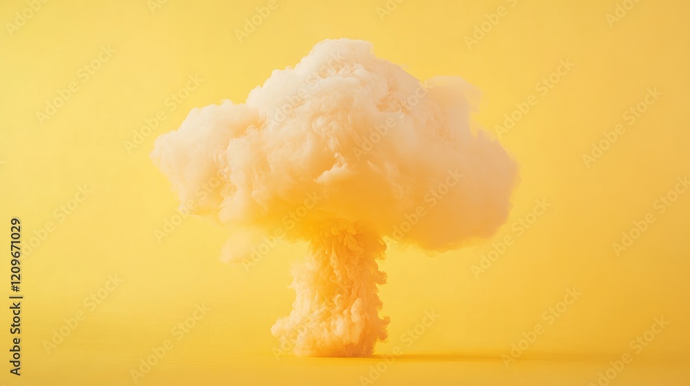 Aufkleber delicate mushroom cloud forming against bright yellow background creating a unique visual contrast
