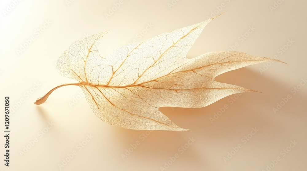 Poster Delicate Maple Leaf in Soft Focus with Fine Veins and Natural Transparency on Neutral Background