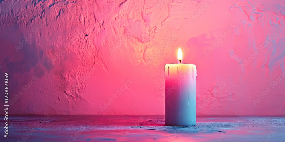 Aufkleber candle glowing softly on textured pink backdrop with neon hues creating a vibrant atmosphere featuri