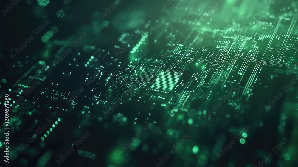 Poster abstract green digital circuit board illustration representing security concept with encryption tech