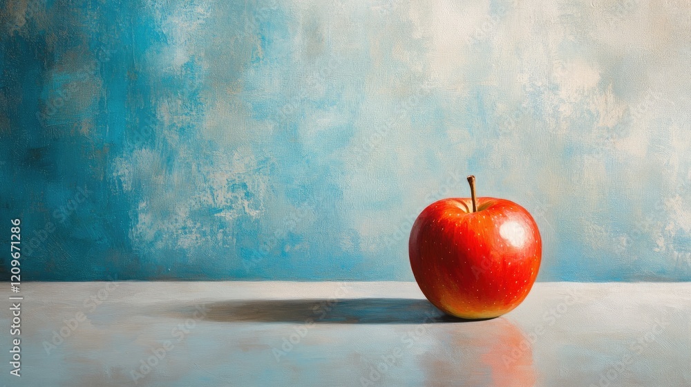 Aufkleber Red Apple Displayed on Minimalist Background with Soft Lighting and Textured Surface