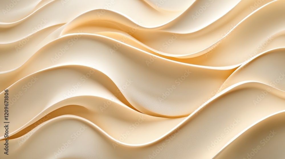 Aufkleber Elegant undulating cream waves with soft lighting creating a serene and soothing texture for artistic or design backgrounds