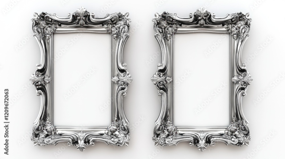 Poster ornate silver picture frames isolated on white background showcasing intricate designs and empty spa