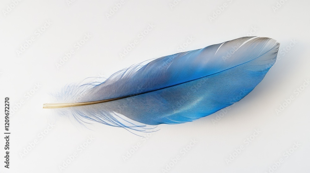 Poster blue feather delicately floating on a pristine white background creating a serene and minimalistic a
