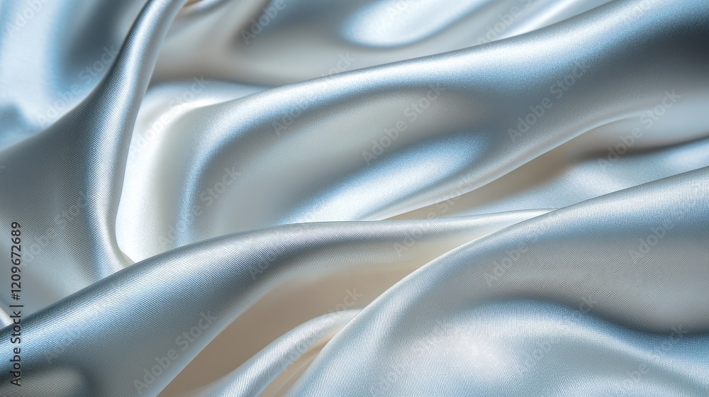 Poster Soft blurred background of elegant wavy white satin fabric creating a serene and calming atmosphere with soft light reflections