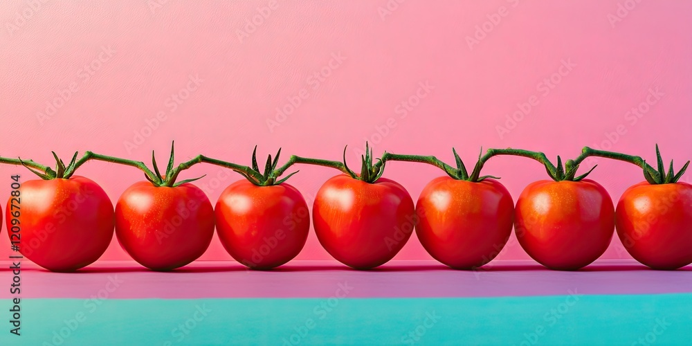 Aufkleber vibrant red tomatoes in a row against a gradient pink and blue background showcasing fresh produce a