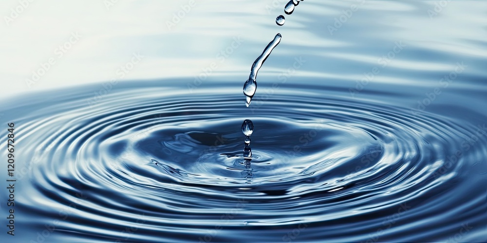 Aufkleber rippling water surface with a single droplet causing concentric waves, featuring shades of blue and 