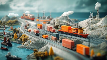 Fototapeta premium Miniature model of global logistics and transportation network.