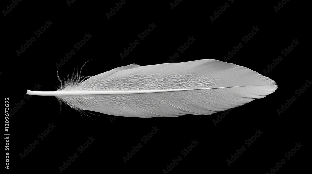 Poster delicate white feather gracefully resting on a deep black background symbolizing purity and serenity