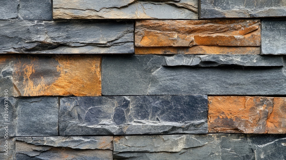 Poster Slate Stone Texture featuring Dark Gray and Rusty Orange Panels in a Stacked Arrangement for Architectural and Design Backgrounds.