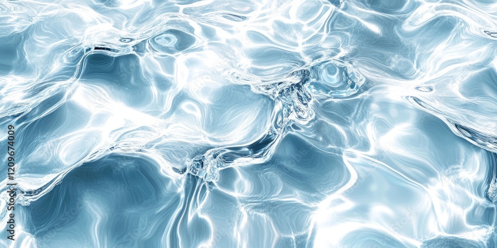 Poster crystal clear water surface with vibrant blue hues reflecting light, creating ripples and waves in a