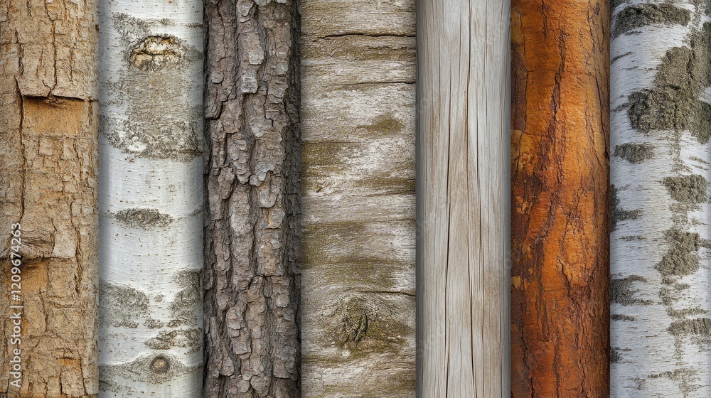 Poster seamless wood textures featuring diverse tree trunk patterns and colors for backgrounds and design p