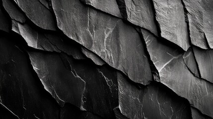 Close-Up of Varied Slate Textures Against a Dark Background with Intricate Patterns and Shades of Grey and Black