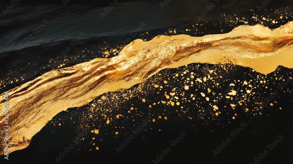 Poster golden liquid flowing elegantly across a dark surface creating a vibrant and luxurious abstract back