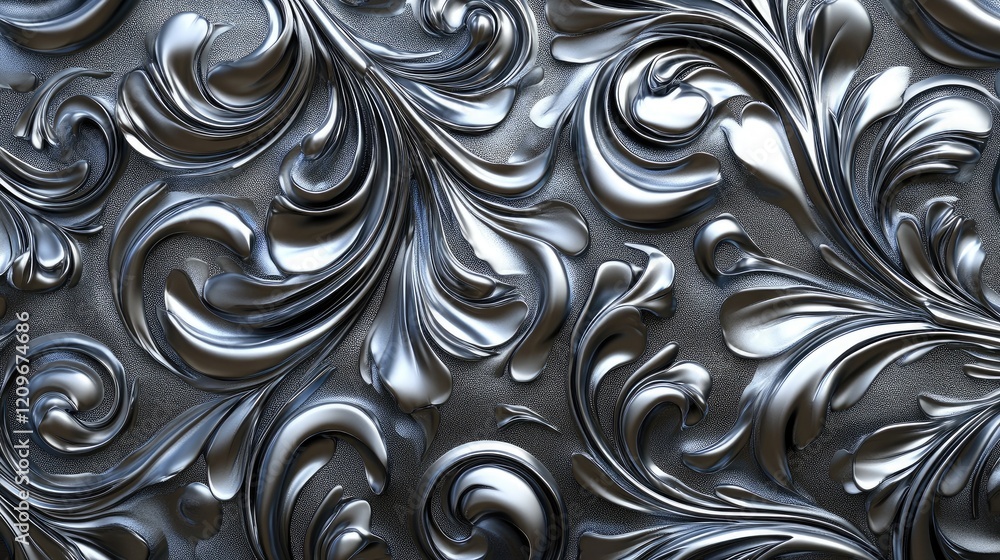 Poster elegant silver swirling decorative patterns on a textured background showcasing intricate design and