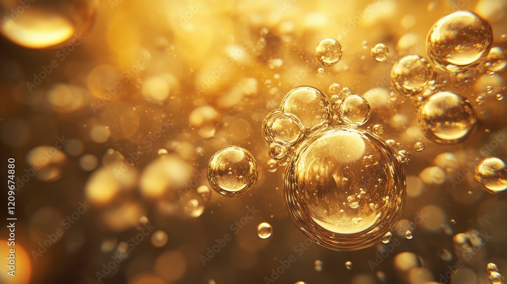 Poster Golden Bokeh Background with Soft Blurred Bubbles of Various Sizes in Warm Tones