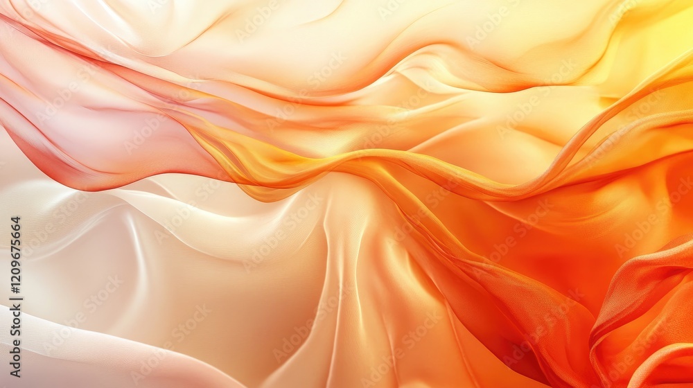 Poster Elegant and Fluid Abstract Silk Fabric in Warm Tones with Soft Drapes and Gentle Waves for Artistic Backgrounds