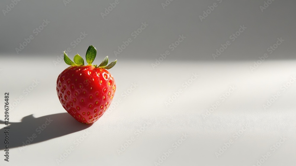Poster fresh strawberry on minimalist white background with subtle shadows and clipping path for culinary o