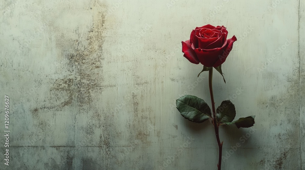 Poster elegant red rose on a textured background showcasing beauty and simplicity in floral design and comp