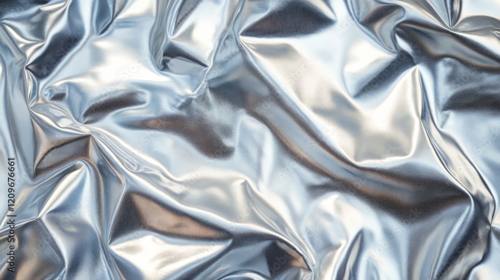 Poster shimmering silver fabric texture with glossy surface and soft folds creating a gradient effect suita